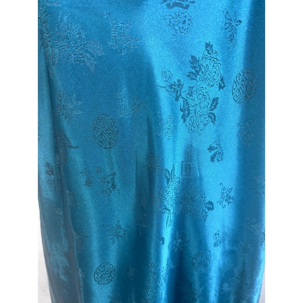 Vintage Nightgown Slip Dress M L Nightie Satin TEAL Blue BROCADE Whimsical fairy - Picture 14 of 14